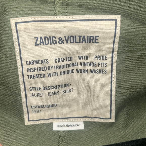 Zadig & Voltaire Virginia Grunge Foil Skull Cotton Blazer in Kaki - Picture 8 of 8